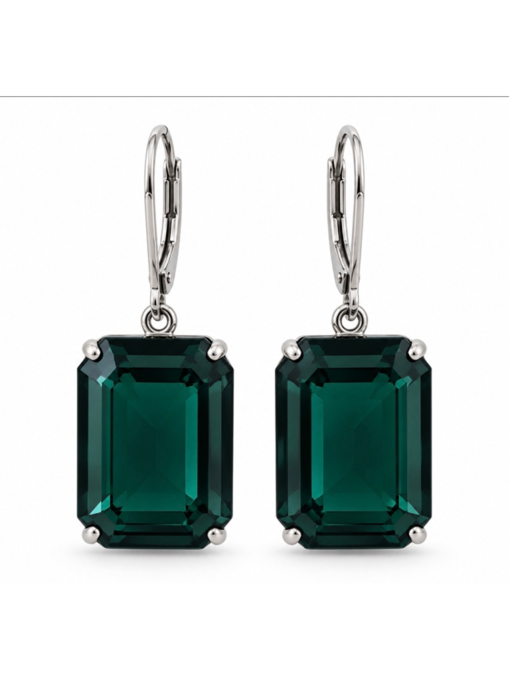 Women's Lauren Ralph Lauren Green Faux EmeraldSilver Tone Drop Earrings Holiday
